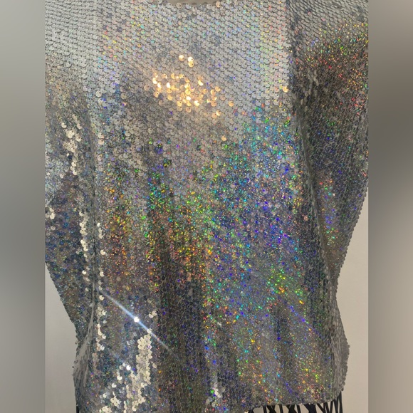 Sequin multicolor padded shoulders top size L - Picture 3 of 5